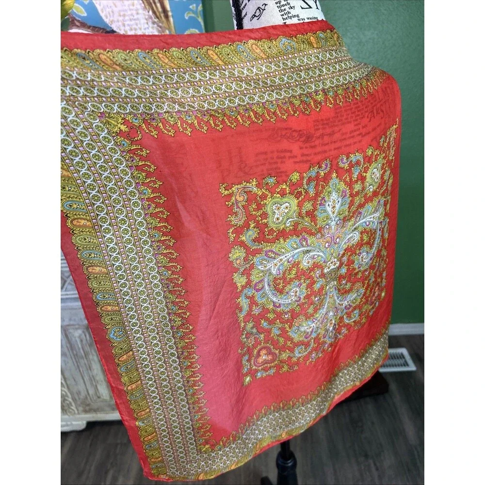 Vintage Scarf Most Likely Silk 23x23 Square Orange Gold Purple